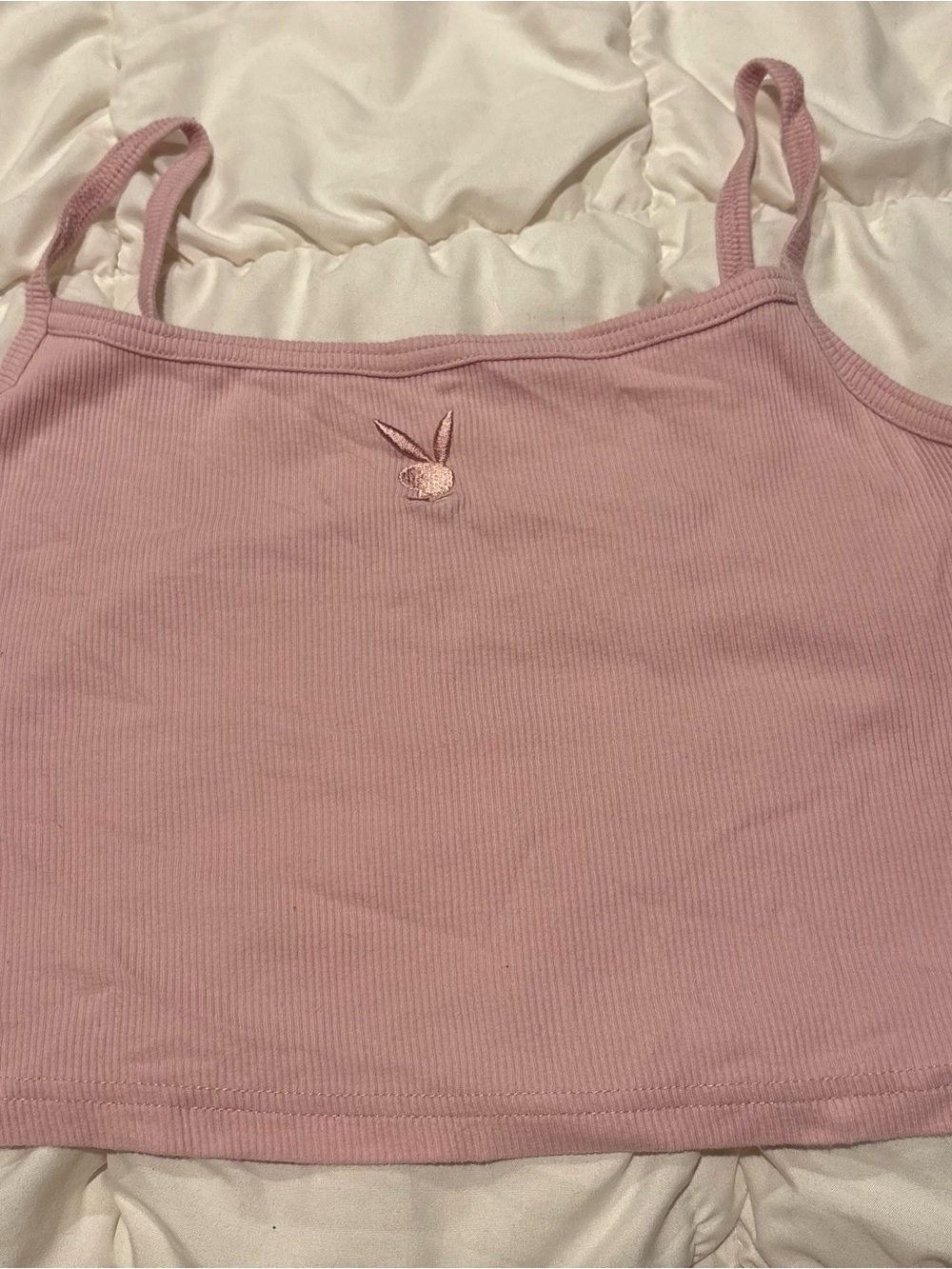 PLAYBOY Light Pink Ribbed Cami with Bunny Embroidery
